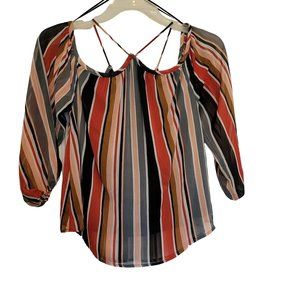 Sandy and Sid NY Women's Medium Blouse Shirt Crop Strappy Vertical Stripes